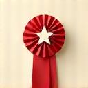 Stylized award ribbon or certificate icon, representing client satisfaction, on a minimalist background.