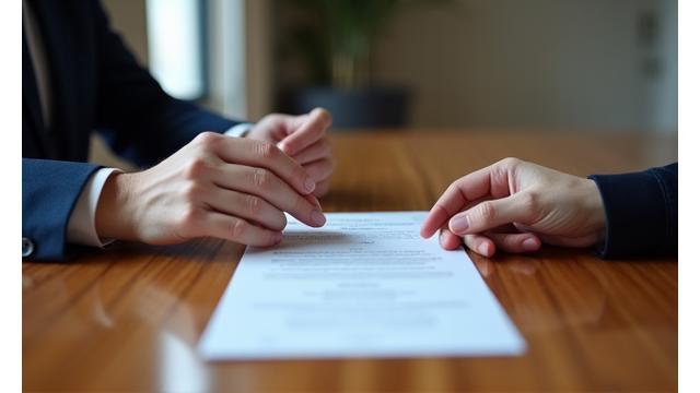 Hands respectfully exchanging documents across a table, symbolizing sensitive family law communication