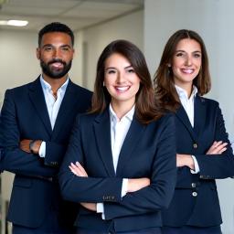 Professional headshot of a diverse attorney team smiling confidently