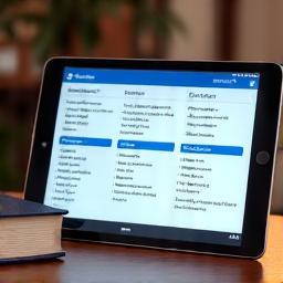 Digital library interface showing legal articles and resources on a tablet