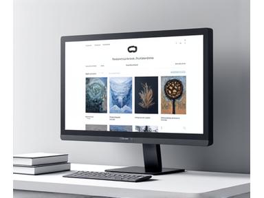 A fine art portfolio website showcasing a diverse collection of paintings and sculptures in a gallery setting, with options for exhibition details and sales inquiry.