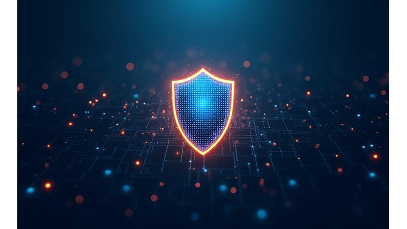 Stylized digital shield icon surrounded by secure data flow lines, representing robust data protection and encryption.