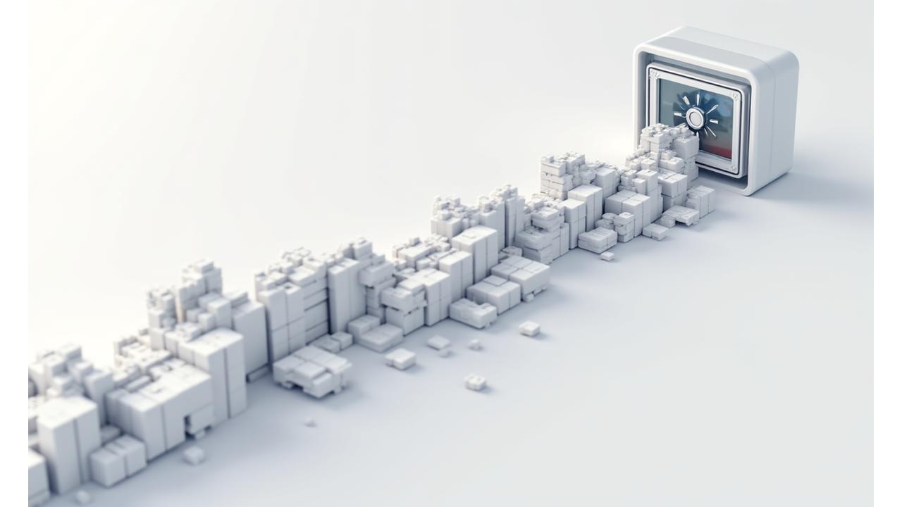 Abstract financial graphic with digital coins flowing towards a secure vault, symbolizing clear and protected payment terms.